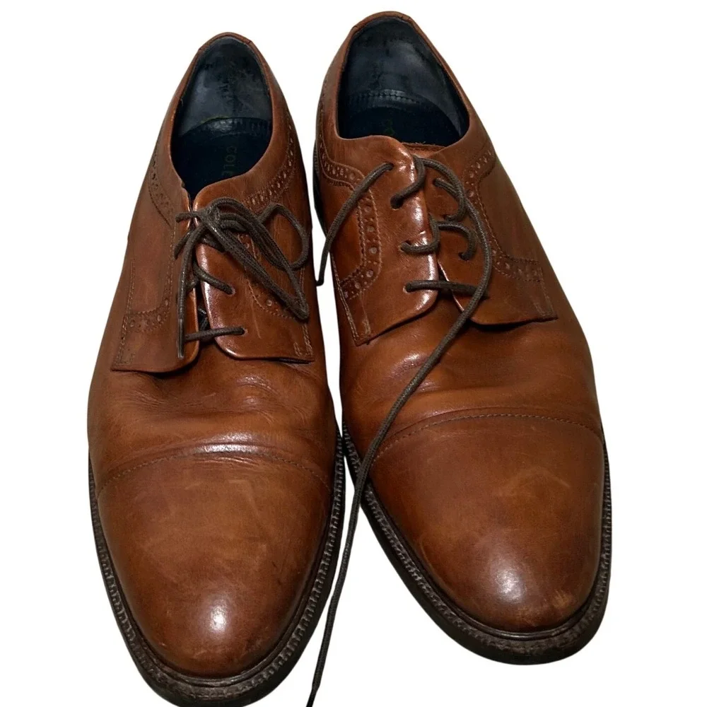 Cole Haan Mens British Tan Leather Cap Toe Brogue Derby Shoes Size 12 M Classic